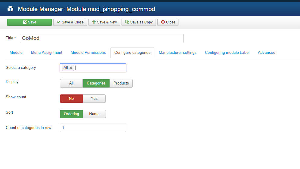 Complex module of products JoomShopping (ComMod)