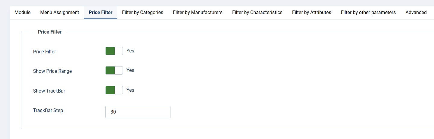 Фільтр товарів JoomShopping налаштування фільтра по ціні